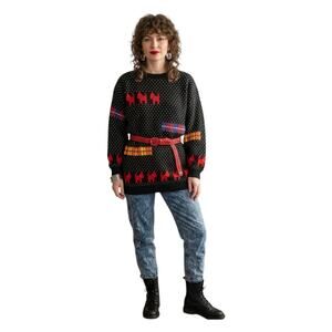 Vintage 80s Great Times Scotty Dog Novelty Sweater Black Dot Retro Kitsch Medium